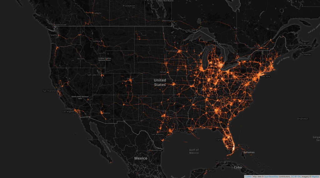 A heatmap showing anonymous phone data collected in Florida during spring break, depicting the spread of the coronavirus A heatmap showing anonymous phone data collected in Florida during spring break, depicting the spread of the coronavirus