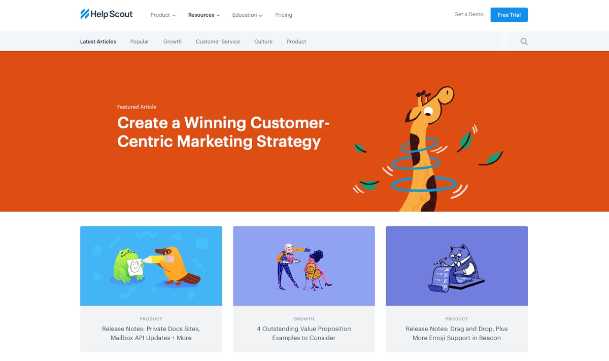 Help Scout blog user interface