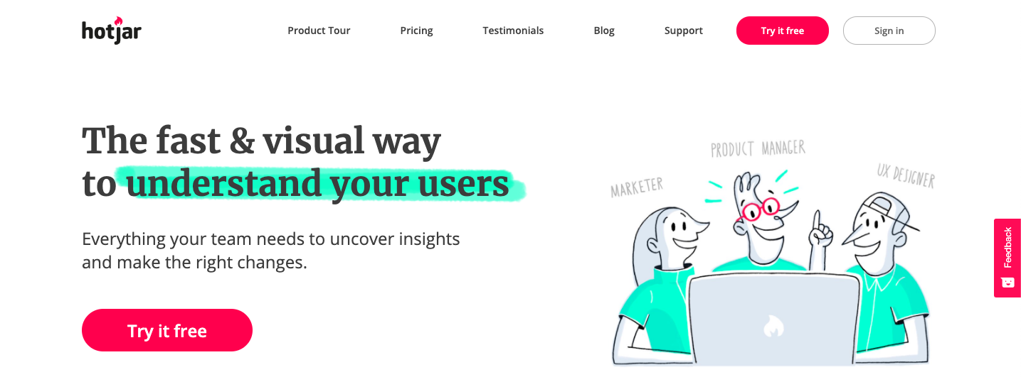 HotJar Homepage Screenshot of the HotJar homepage on April 21, 2020