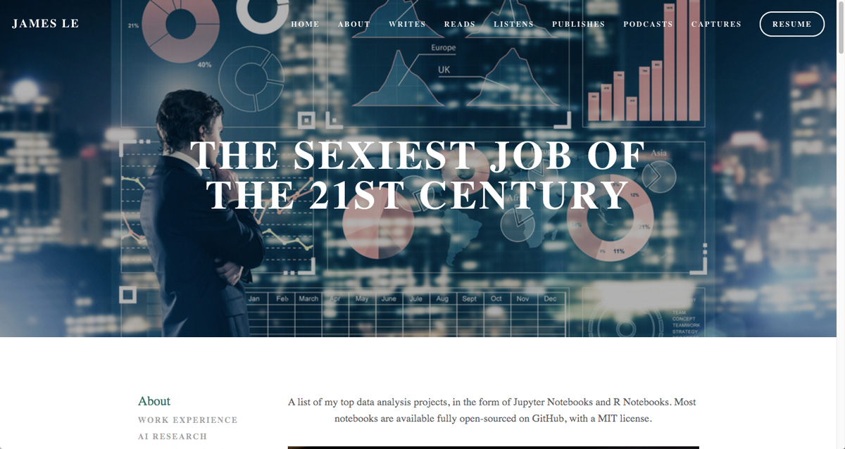 The homepage of James Le's data analytics portfolio The homepage of James Le's data analytics portfolio