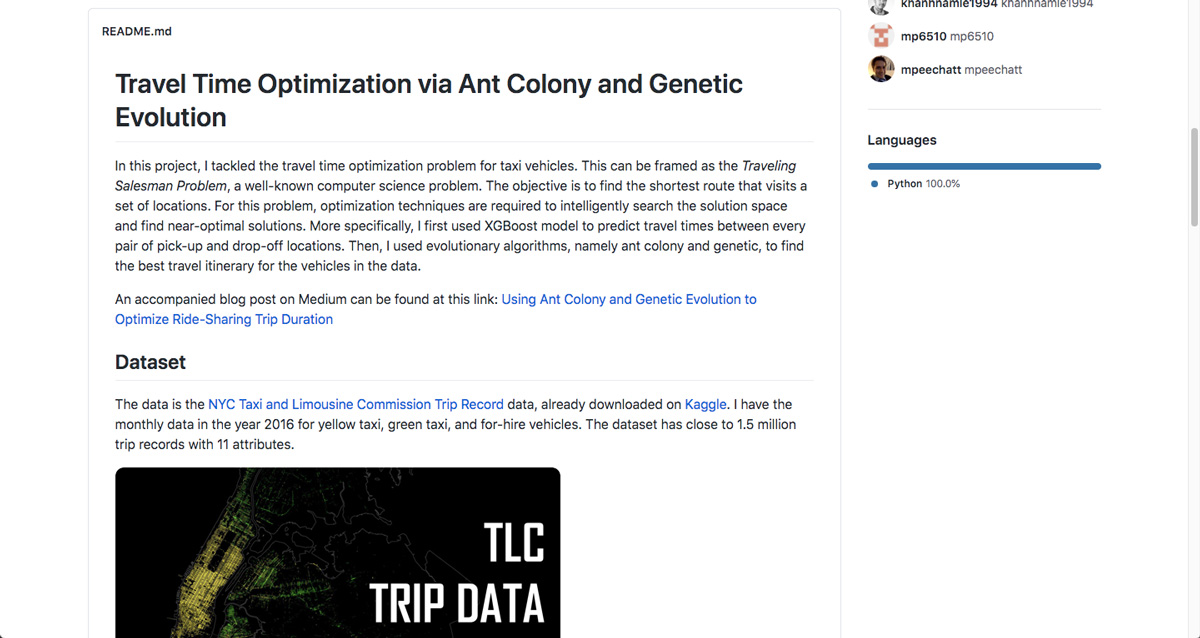 A case study from James Le's portfolio, titled "Travel time optimization via ant colony and genetic evolution" A case study from James Le's portfolio, titled "Travel time optimization via ant colony and genetic evolution"