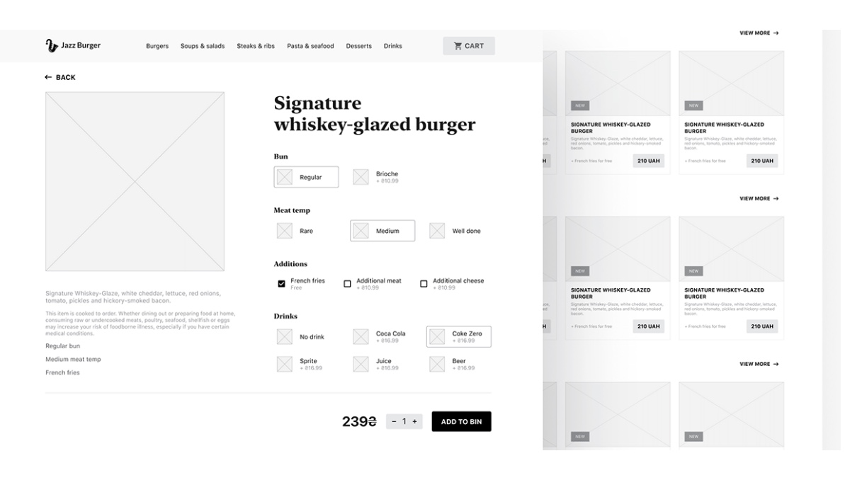 JazzBurger Website Wireframe Wireframes for the JazzBurger website, by Roman Vasilovski