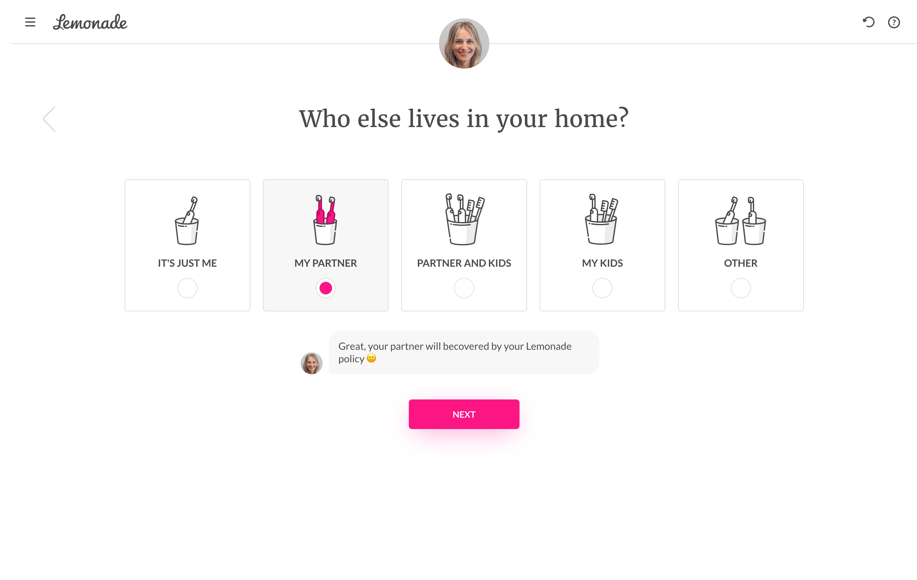 Example from Lemonade Insurance company Lemonade uses toothbrushes to represent users and their families during sign-up.