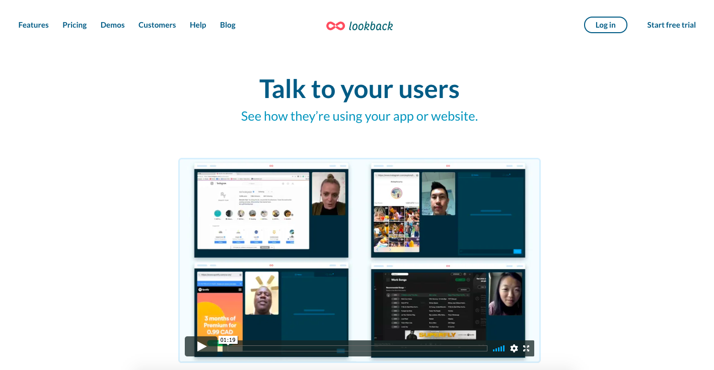 Lookback Homepage Screenshot of the Lookback homepage on April 22, 2020