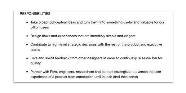 product designer job description Screenshot of a product designer job description