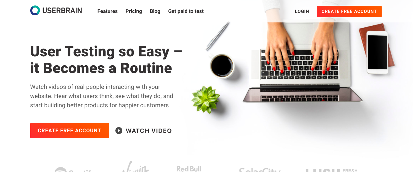UserBrain Homepage Screenshot of the UserBrain homepage on April 22, 2020
