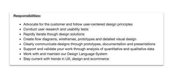 ux job description Screenshot of a UX design job description