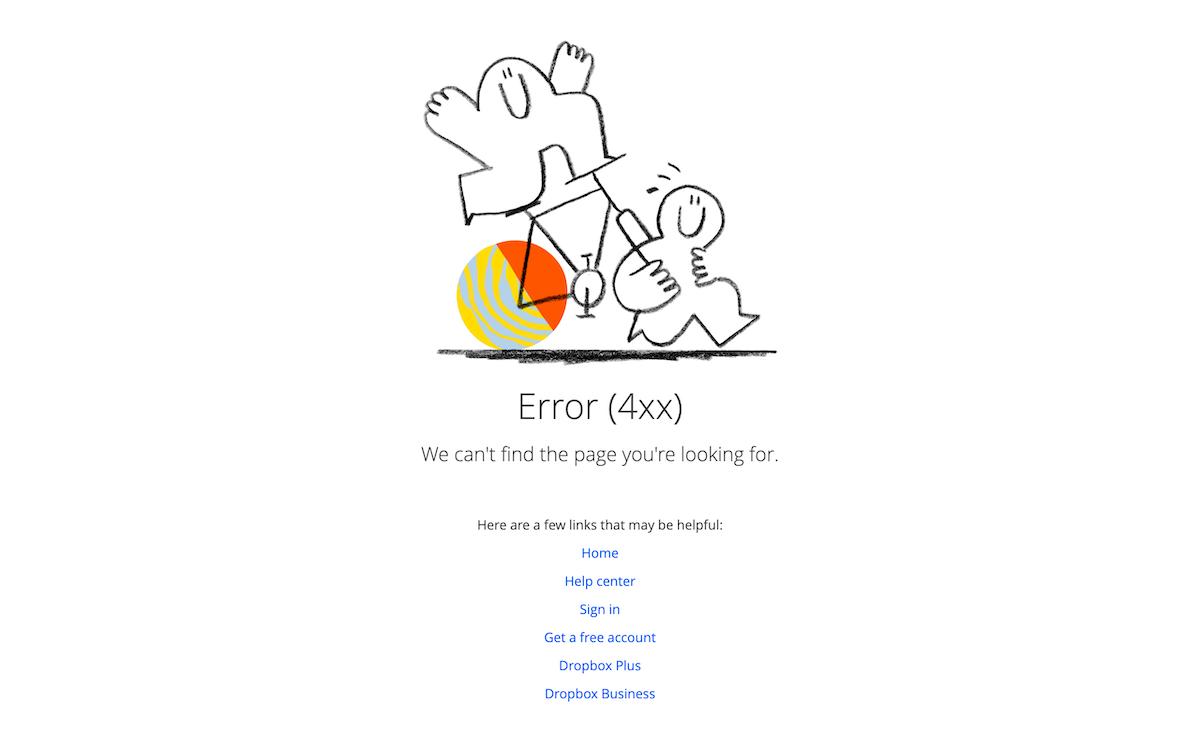 Good copy from a UX writer on a Dropbox error page