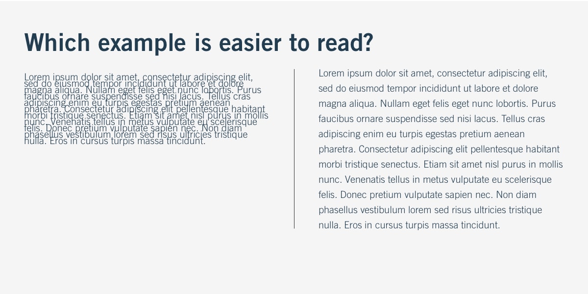 Example of how white space affects readability of typography.