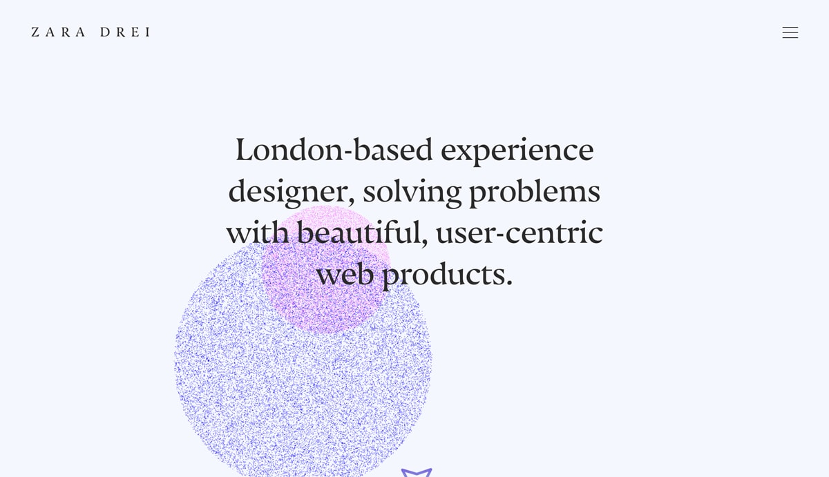 UX design portfolios: Zara Drei The homepage of Zara Drei's UX design portfolio
