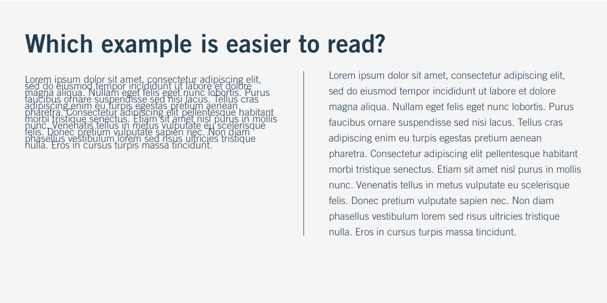 Example of how white space affects readability of typography.